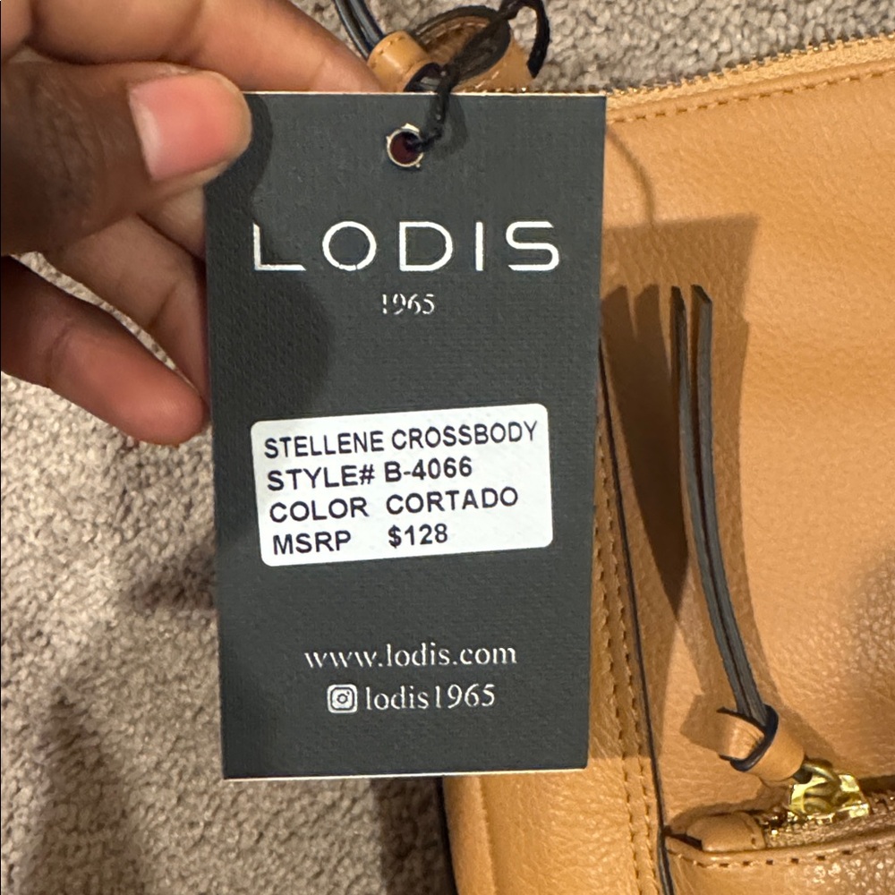Lodis Cortado Stellene Tan Leather Crossbody Bag Pebbled Front Pocket - Picture 2 of 6